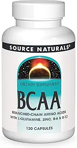 Bron Naturals BCAA Branched-Chain Aminozuren met L-Glutamine, zink, B-6 en B-12, biedt ondersteuning voor het lichaam spiersystemen* - 120 capsules