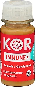 Kor Shot Acerola Ginger and Cordyceps Shot - 1,7 Fl Oz - Immune Plus - Immune System Booster - 533% DV Vitamine C - USDA Certified Organic - Dieet Supplement