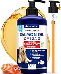 Salmon Oil for Dogs - Omega 3 for Dogs - 8 FL OZ Wild Alaska Salmon Fish Oil - Natural EPA & DHA Fatty Acids for Skin & Coat, Allergie, Joint & Bone Health - Liquid Support Supplement for Shedding