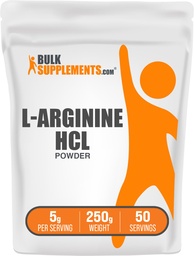 BulkSupplements.com L-Arginine HCl Powder - Nitric Oxide Supplement, Arginine Powder - Unflavored & Gluten Free, 5g per Serving, 250g (Pack of 1)