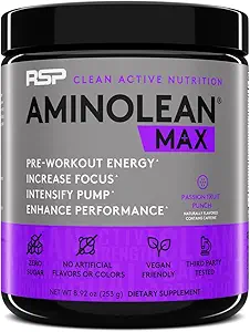 RSP NUTRITION Aminolean MAX Pre Workout - Intense Energy, Massive Pumps, Laser Focus met natuurlijke cafeïne, Nitric Oxide, Beta Alanine, BCAA's, Nootropics, 25 Serv