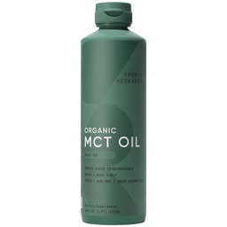 Sportonderzoek Keto MCT Olie van biologische kokosnoten - Vetzuur Brandstof voor lichaam + hersenen - Enkelvoudig Ingrediënt C8 Caprylzuur - Perfect in koffie, thee, & meer - Niet-GMO & Veganistisch - Ongearomatiseerd (16 Oz)