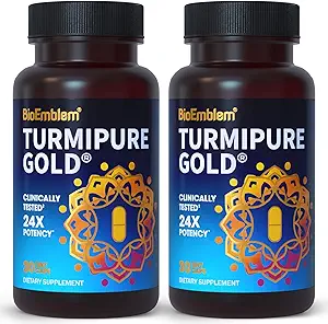 BioEmblem Turmeric Curcumin met klinisch bestudeerd TurmiPure - 1 Small Cap Dagelijks, 24x Meer Absorptie dan anderen - Niet-GMO - Gezamenlijke Ondersteuning, Gezonde Ontsteking Kurkuma Supplementen, 60 Serveren