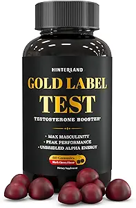 Gold Label Testosteron Booster Gummies met Tongkat Ali, Zink, D3, Ashwagandha, Fenegriek, Magnesium, Boron voor mannelijke versterking, spieropbouw, vitaliteit, kracht, prestaties, energie - 60 Tellen