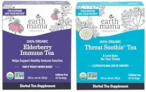 Earth Mama Biologische Vlierbessen Immune Thee + Biologische Throat SmoothieTM Thee voor Wellness Ondersteuning Veilig voor borstvoeding, zwangerschap en kinderen, 16 Tellen (pakket van 2)
