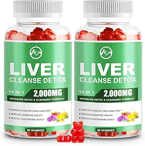 Lever Wellness Gummies, Sugar Free Lever Wellness Ondersteuning Supplementen met 2000mg melk distel, Glutathion, Dandelion, Alpha Lipoic Acid, Artichoke, 2 Pack, 180 Tel, Raspberry Flavor