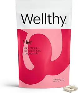 Wellthy Haar dagelijkse Veganistische multivitamine voor vrouwen, natuurlijke ingrediënten voor gezond haar, huid en nagels met essentiële micronutriënten (30 dagen)