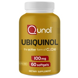 Qunol Ubichinol CoQ10 100mg Softgels, Ubichinol - Actieve Vorm van Co-enzym Q10, Antioxidant voor de gezondheid van het hart, gezonde bloeddruk niveaus, gunstig voor Statin gebruikers, 60 Tellen