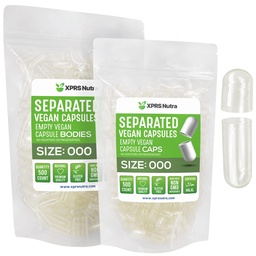 XPRS Nutra Vegan Grootte 000 Gescheiden Capsules- 500 Tel Premium Lege Caps Gescheiden in zakken - Heldere Lege Capsules - 000 Pillen voor DIY supplement vullen