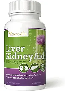 Lever Nierhulp, plantaardige ingrediënten ondersteunt lever en niergezondheid, 90 dagen levering (180 Softgels)