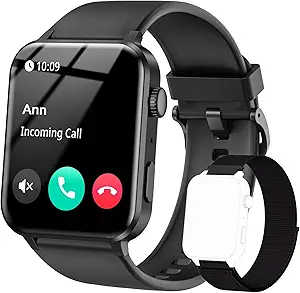 IOWODO Smart Watch for Men Women - 1.85''HD-scherm met Make and Answer Calls, met AI Voice Assistant, SpO2/Heart Rate/Sleep Monitor, 100+ Sportmodi, Smartwatch voor Android en iOS (2 Straps)