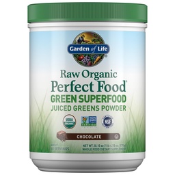 Garden of Life Raw Organic Perfect Food Green Superfood Juiced Greens Powder - Chocolate, 60 Servings, Non-GMO, Gluten Free, Vegan Whole Food Dietary Supplement Plus Probiotics, Enzymes