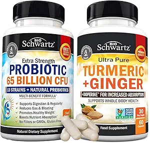 Biologische Kurkuma Curcumine en Gember supplement (1 maand levering) Plus 65 miljard CFU Dagelijkse Probiotische Supplement (1 maand levering)