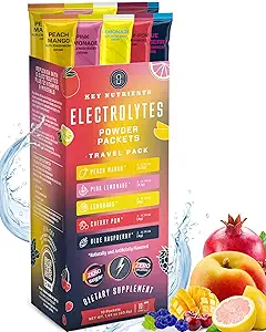 KEY NUTRIËNTEN Electrolytes Powder Packets 20 Pack - No Sugar, 5 Delicious Flavors, Hydration Packets with Electrolyte Powder for Refreshing Electrolyte Drink Mix Packets - Zero Calories