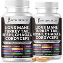 Leeuwen Mane supplement Cognitieve ondersteuning, Immune Health met Turkije staart 20in1 paddo Reishi Cordyceps Chaga met Marshmallow Root - 120 Tellen