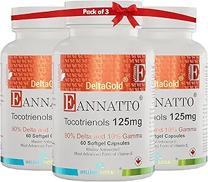 WELZIJN EXTRACT Eannatto Tocotrienolen Vitamine E-supplementen Tocoferolvrij, niet-GMO, glutenvrij en antioxidant125MG 60 Softgels (verpakking van 3)