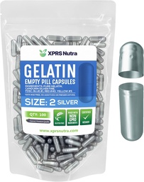 XPRS Nutra Maat 2 Lege Capsules - 100 Telle Lege Gelatine Capsules - Pillen DIY Capsule Vulling - Pure Bovine Pill Gel Caps for Do-It-Yourself Supplements (Zilver)