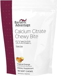 Bariatrische Voordeel Calcium citraat Chewy Bites 500 mg - Zeer absorbeerbaar & graafbaar - Vitamine D3 - gemakkelijk te kauwen calciumsupplement - Tropisch oranje - 90 Tel.