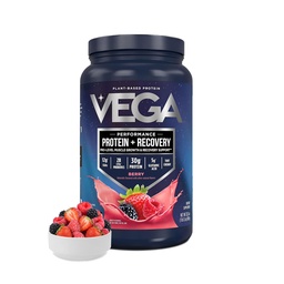 Vega Sport Vegan Protein Powder + Recovery - 30g Plant Based Protein per Serving, Berry, 19 Servings, 5g BCAA's, Probiotica, NSF Certified, For Shakes & Smoothies, 1.8lbs (Packaging May Vary)