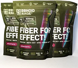 Fiber and Magnesium Gummies, Supports Digestive Health, Relieves Constipation, Helps Prevent Hemorrhoids, Has Both Soluble and Insoluble Fiber, Made in USA, 60 ct (3)