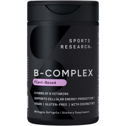 Sportonderzoek® Vitamine B-complex - volledig spectrum van B-vitaminen met gemethyleerde B12 & Folaat - Glutenvrij · Plant-based · Non-GMO · Vegan-Friendly Formula - 60 Veggie Softgels