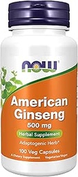 NOW Foods American Ginseng, 100 capsules, 500 mg (verpakking van 3)
