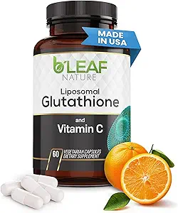 B'LEAF NATUUR Pure Fusion of Liposomale Glutathion & Vitamine C Capsules - Better Absorptie, Age-defying Antioxidant for Immune Boost & Radiant Skin Health - Natural & Organic - 60 Tel.