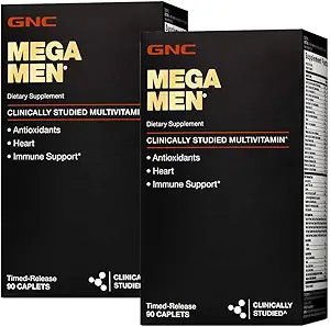 GNC Mega Mannen Multivitamines Hartgezondheid, en Immuunondersteuning Twin Pack (2 x 90 Tellen)