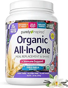 Zuiver geïnspireerd Alles-in-één Veganistisch Proteïnepoeder voor mannen en vrouwen, Frans Vanille (16 porties) - Plant-Based Biologische Proteïnepoeder voor Shakes & Smoothies - Gluten-Free Nutritional Meal Replacement