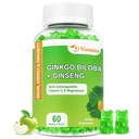 240MG Ginkgo Biloba Gummies met Ginseng en Magnesium, Ginko Biloba Supplementen Gummies voor Brain Focus, Mood en Geheugen voor volwassenen, 60 Ct