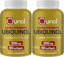Qunol Ubichinol CoQ10 200mg Softgels, Ubichinol 200mg - Actieve Vorm van Co-enzym Q10, Antioxidant voor Hartgezondheid - 60 Tellen (Pack of 2)