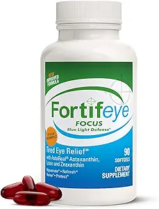 Fortiveye Focus Eye Care Supplement 90 Softgel Capsules - Triple Carotenoid Inclusief Astaxanthine, Luteïne en Zeaxanthine Supplementen, Oog Vitaminen, Ondersteunt Ogen vermoeidheid en Blauw Licht Bescherming