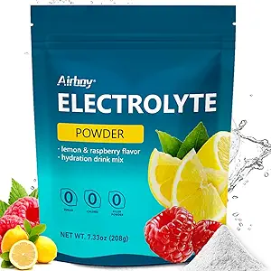 Airboy Electrolytes Powder No Sugar, Keto Electrolyte Mix, 1000 mg Kalium, Lage Natrium, Citroen Raspberry Flavor Hydration Drink Supplement voor Dehydratie Relief and Rehydration, 32Servings
