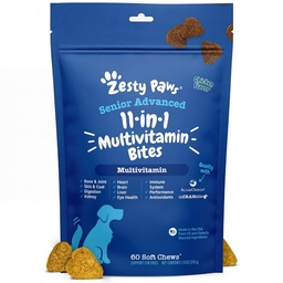 Zesty Paws Senior Honden Multivitamine Treats - Glucosamine voor honden + Digestieve Enzymen & Probiotica - Grain Free Honden Vitaminen en Supplementen voor de Huid & Coat + Immune Health Chicken - Geavanceerd - 60ct