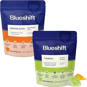 Blueshift Immune Ultra & Turmeric Citrus Medley Bundle - Immune Support Powder, Turmeric Powder Pods for Water, Vitamine C & Curcumin Supplements- Immune Ultra (14 Pack) & Turmeric Citrus (14 Pack)