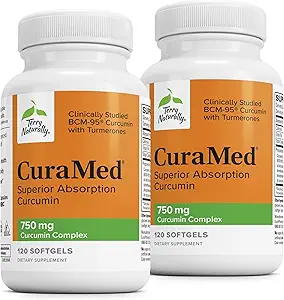 Terry Naturally CuraMed 750 mg - Antioxidant Supplement for Brain & Heart Health - Supplement with High-Potency Curcumin Complex - Nier, Lever en Immune Health Support - 120 Softgels (Pack of 2)