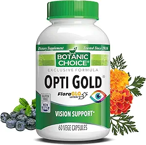 Botanic Choice Opti Gold - Premium Vision Eye Health Support Supplement met zes krachtige voedingsstoffen - 15 mg Gepatenteerde hoogabosorbeerbare FloraGlo Lutein Alpha Lipoïnezuur - 60 capsules