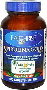 Earthrise Spirulina Gold Plus 500mg Tablet 180 telt, Natural Premium Spirulina uit Californië- Vegan, Glutenvrij, Keto Friendly, Non-GMO Super Food hoog in vitaminen en mineralen.