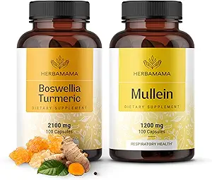 HERBAMAMA Boswellia Turmeric en Mullein Leaf Capsules Kit - bundel van 2100 mg Boswellia Turmeric & 1200 mg Mullein Leaf Capsules - Vegan, Non GMO, Gelatine-Free - 2 Pack
