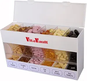 GMS VitaVault Vitamine & Pill Organizer - Medicine Cabinet Organizer met 6 afzonderlijke grote afdelingen - Store tot 60 dagen Waarde van 6 verschillende vitamines - past op alle grootte supplementen - 1 st