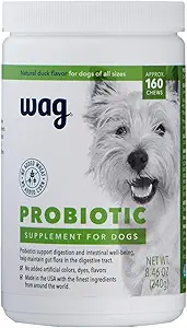 Merk - Wag Probiotic Supplement Kauwen voor honden, Ondersteunt Digestieve Gezondheid en Gut Flora, Natural Duck Flavor, 160 Telling, Pack of 1