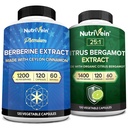 Nutrivein Premium Berberine 1200mg & Citrus Bergamot Extract 1400mg Bundel - Ceylon Cinnamon & 25:1 Bergamia Extract - Weight Management & Immune Support Plus Heart Health - 120 Capsules Elke