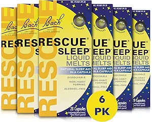 Bach RESCUE SLEEP Liquid Melts, Natural Orange Vanilla Flavor, Sleep & Stress Relief Aid, Homeopathic Flower Essence, Free of Melatonin, Gluten & Sugar, Non-alcohol, Non-Narcotic, 6 Packs, 28 Ct Each