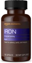 Elementen IJzer 18mg Capsules, Ondersteunt de productie van rode bloedcellen, Vegan, 195 Tellen, 6 maanden voorraad (Verpakking kan variëren)