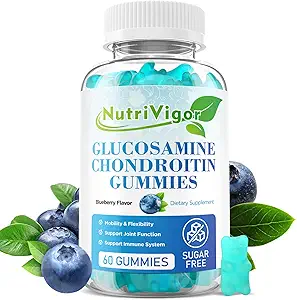 Glucosamine Chondroitin Gummies, Extra sterkte Joint Support Supplement met MSM & Vlierbes, Joint Support Supplement voor volwassenen, mannen en vrouwen, Blueberry Flavor, 60 Tellen