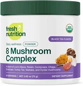 Fresh Nutrition Organic 8 Paddestoelen Complex Poeder - Lion's Mane, Reishi, Cordyceps, Chaga, Enokitake, Turkey Tail, Maitake en Oyster Paddenstoelen