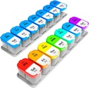 Extra Large Weekly Pill Organizer Set - 2 XL Vitamin Holders with 7 Detachable AM PM Compartments - Reliable Medicine Dispenser for Home and Travel, Portable Supplement Container, Rainbow & Blue/White