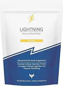 Bliksem Dagelijkse Multivitamine Supplement - Vitaminen en Mineralen voor de geestelijke functie, energie ondersteuning, en fysieke welzijn - Direct-to-Mouth, 30 Sticks - Banaan