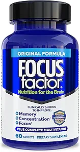 Focus Factor Nutrition for The Brain, Improved Memory & Concentration Brain Supplement, Complete Multivitamine with Vitamins B6, B12, D, Bacopa Monnieri & Tyrosine, 60 Count (2 Pack)