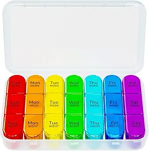 Weekly Pillen Organisator 3 keer per dag,Reis Pillen Doos 7 Dag,Daily Portable Small Pillen Case,Moisture-Proof Medicine Organizer Box voor Vitaminen, Visolie, Supplementen en Medicijnen Supplement(White)